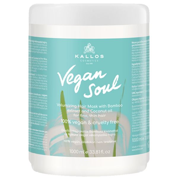 Kallos Vegan Soul Volumizing Hair Mask 1000ml 100% Vegan
