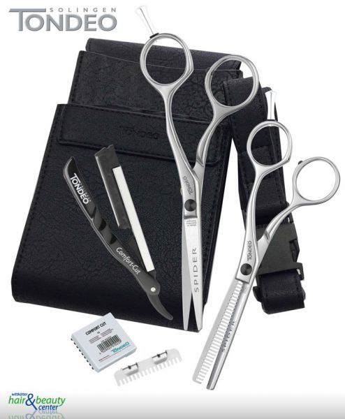 Tondeo Spider Shine Scheren Set Offset 5,5 Zoll +Klingen +Messer+Tasche